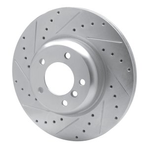 BMW 135IS Brake Rotor (1) - Front Left - R1 Concepts - Drilled & Slotted - Silver - `06-`13